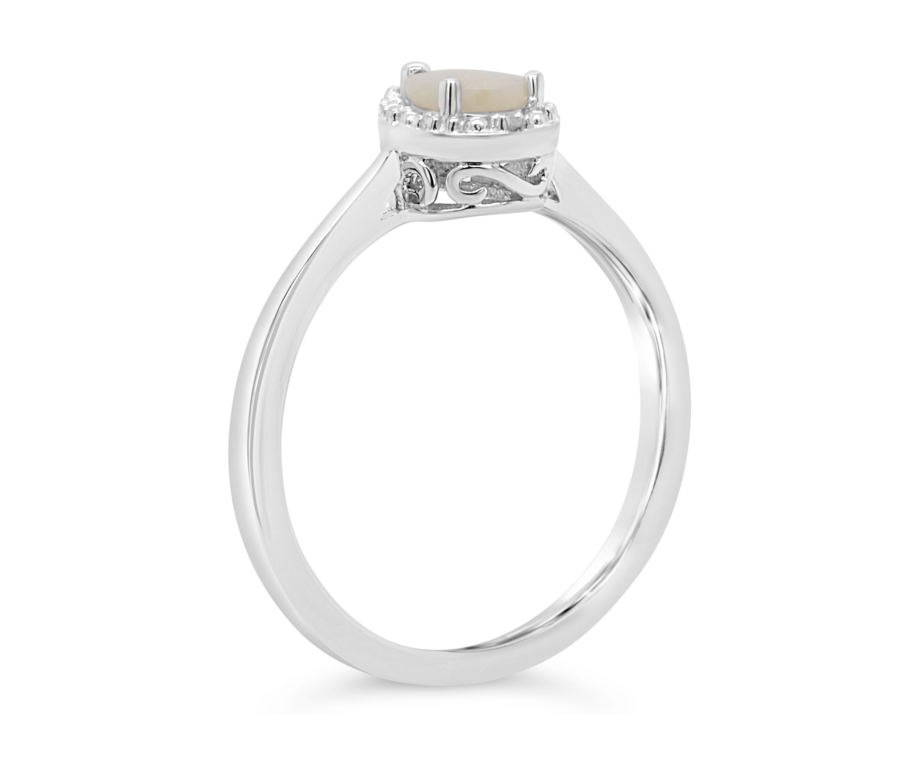 Sterling Silver 6x4mm Pear Shaped Opal Diamond Accent Halo Ring