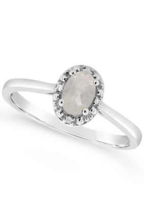 Sterling Silver 6x4mm Oval Moonstone Diamond Accent Halo Ring