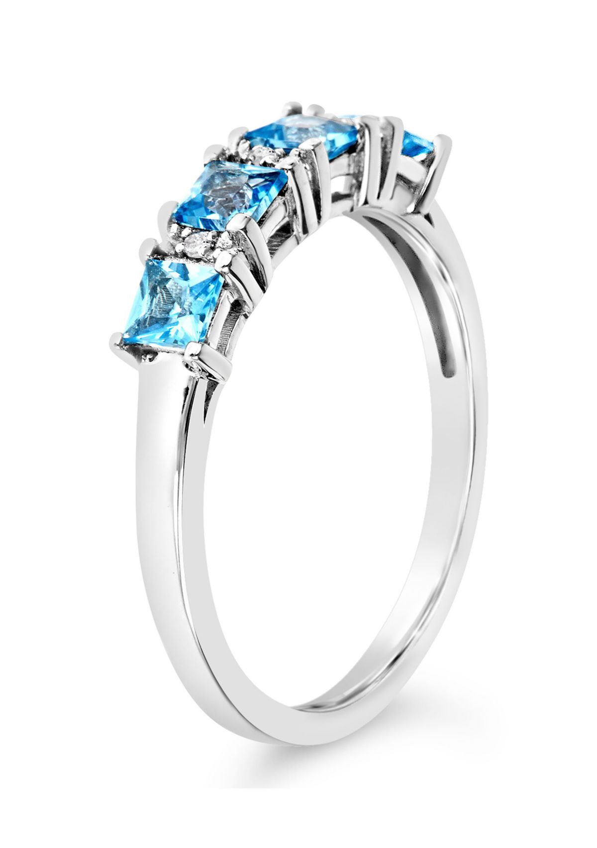 Sterling Silver 3mm Princess Cut Blue Topaz Diamond Accent Ring
