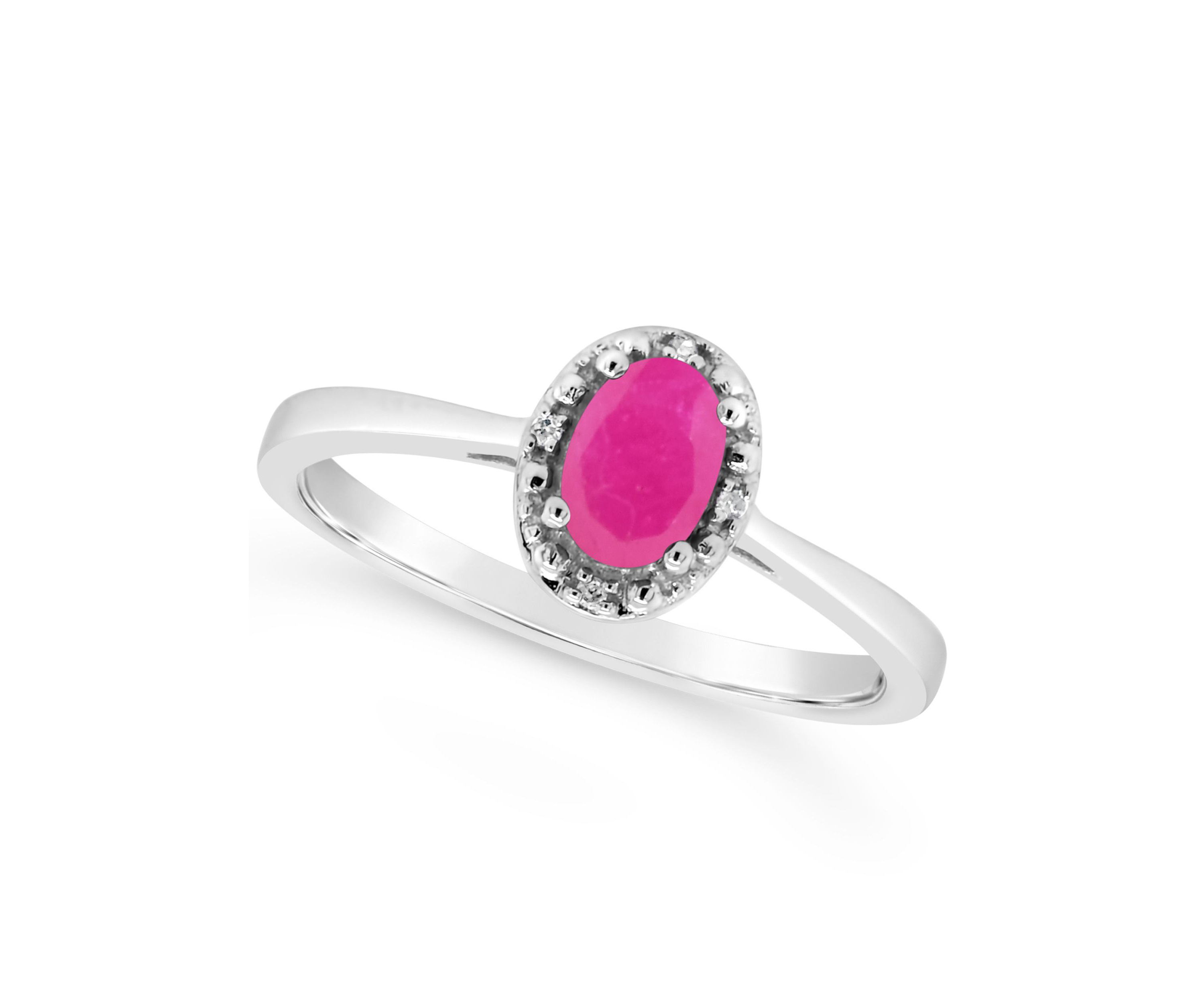 Sterling Silver 6x4mm Oval Ruby Diamond Accent Halo Ring