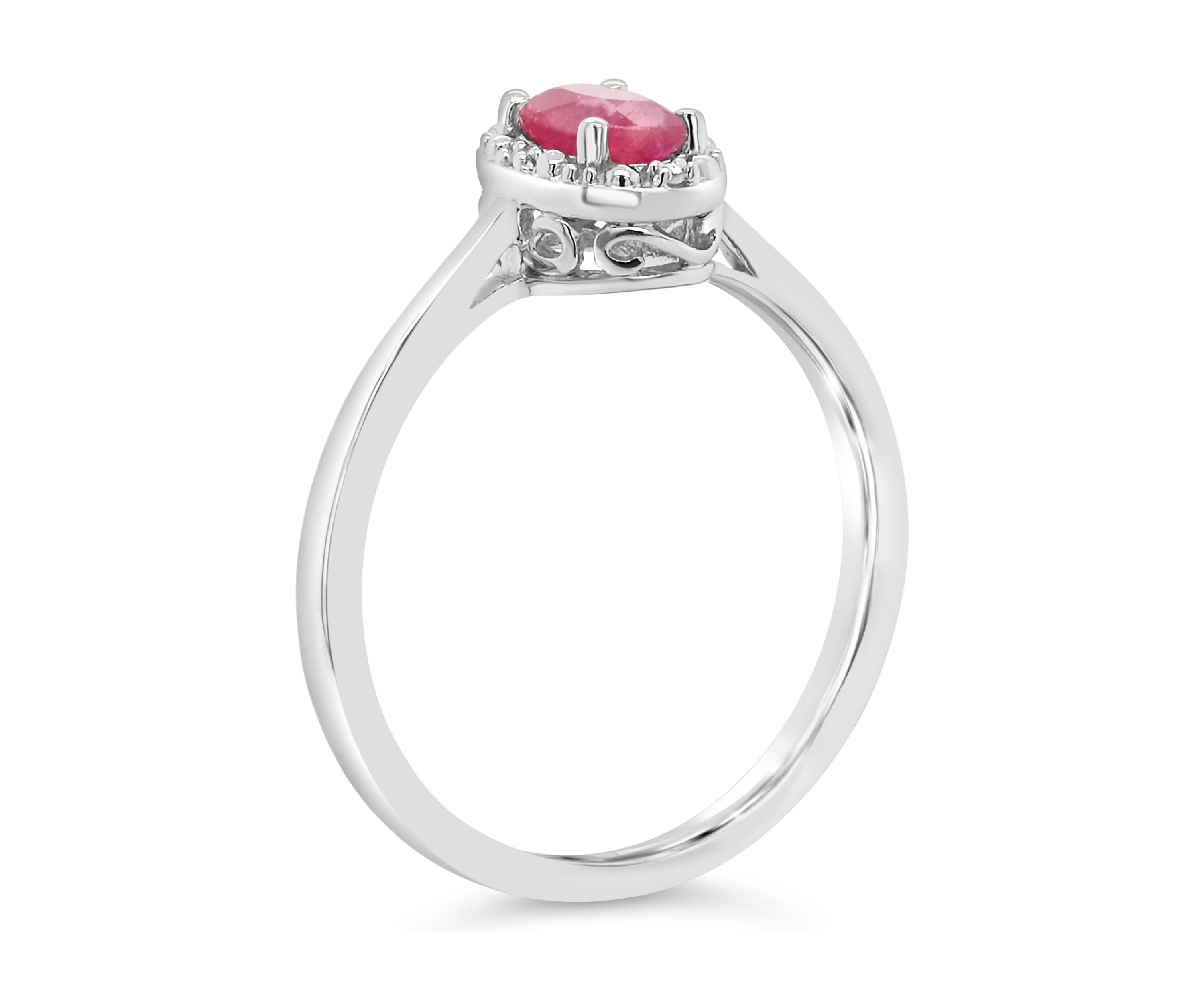 Sterling Silver 6x4mm Oval Ruby Diamond Accent Halo Ring