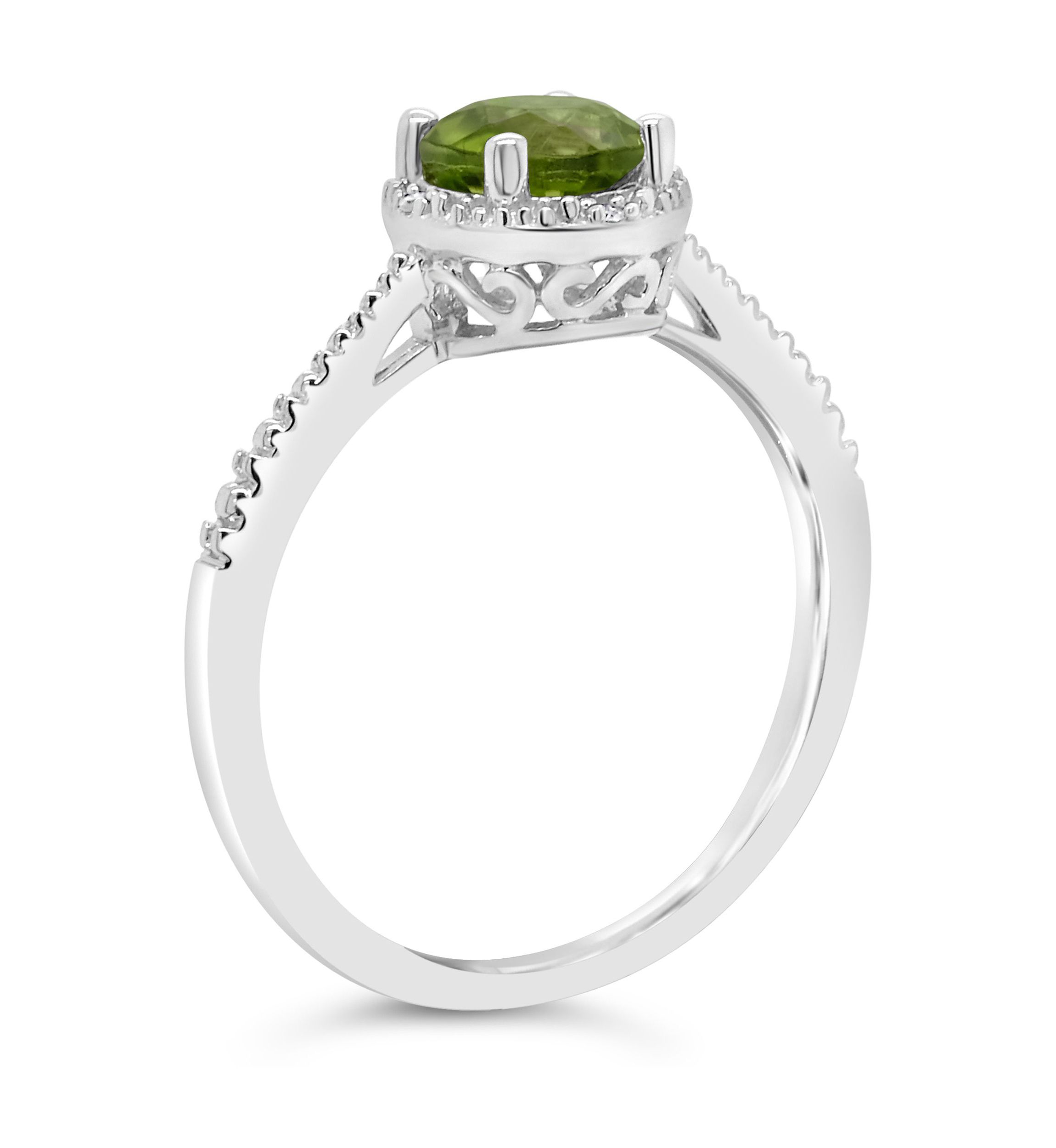 Sterling Silver 6mm Round Peridot Diamond Accent Halo Ring