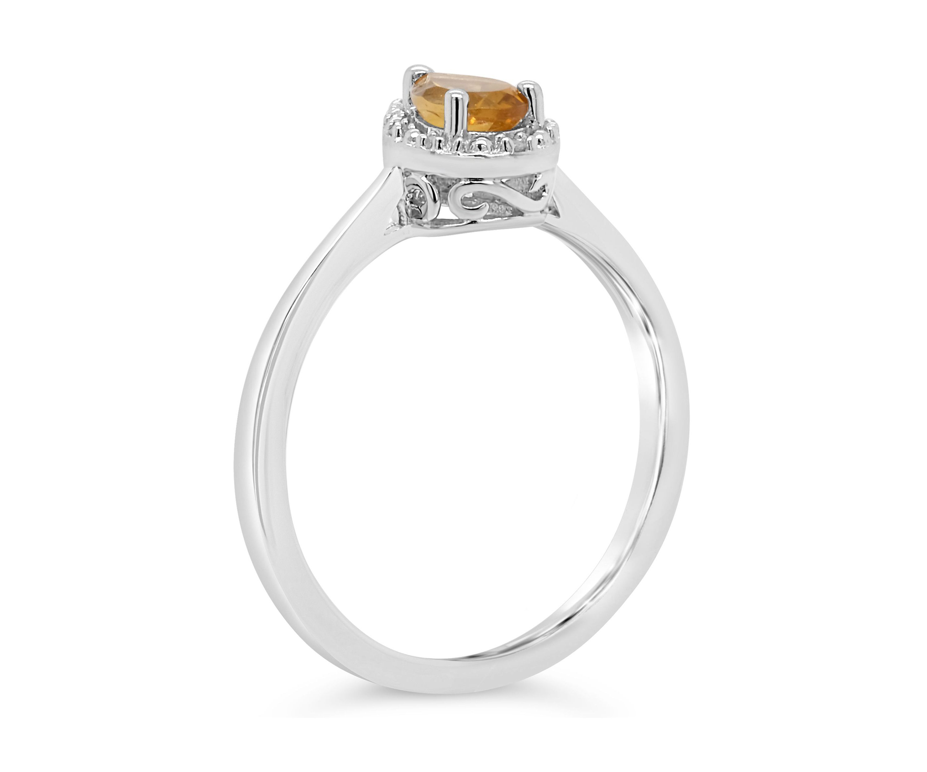 Sterling Silver 6x4mm Pear Shaped Citrine Diamond Accent Halo Ring