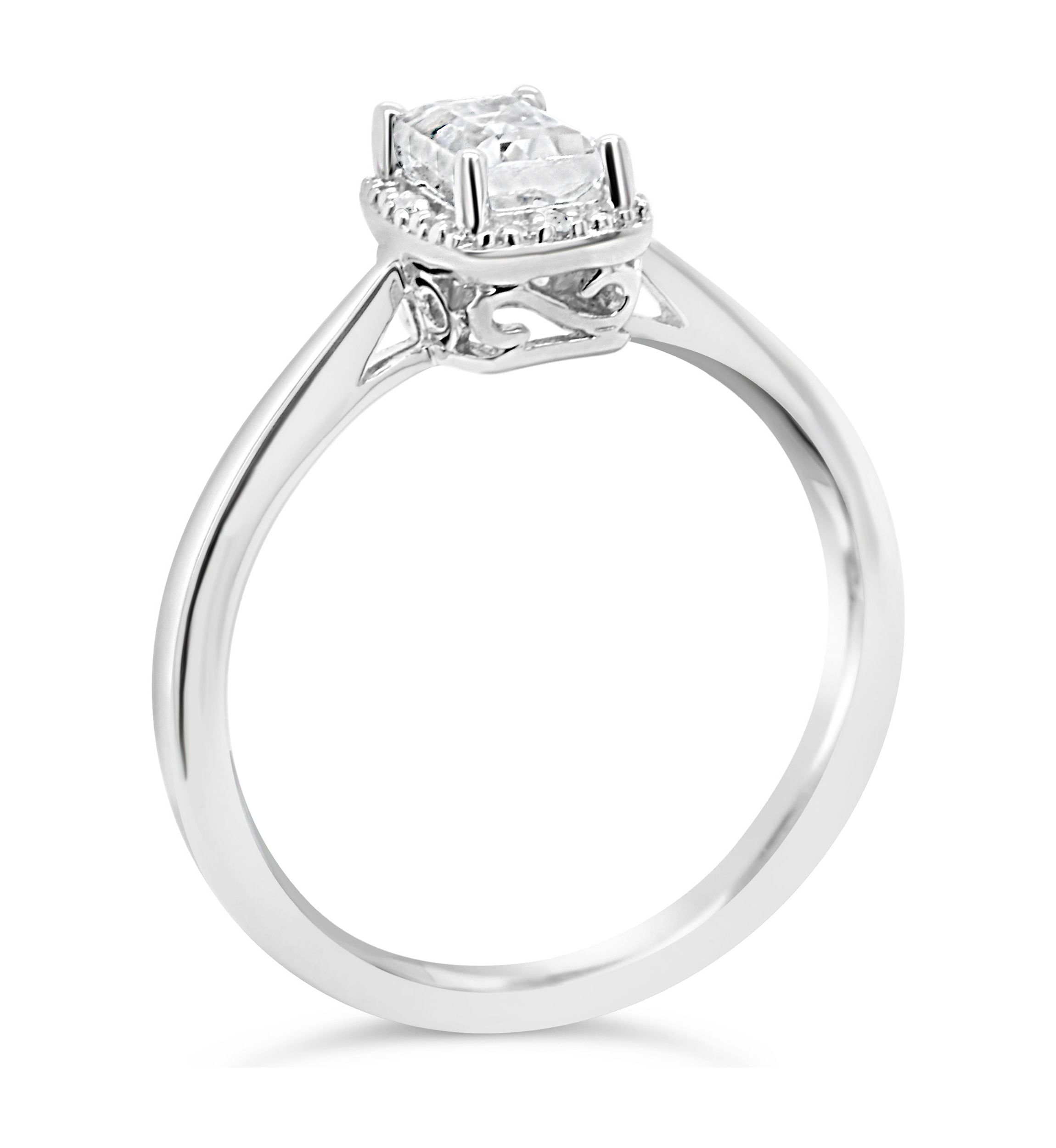 Sterling Silver 6x4mm Emerald Cut White Topaz Diamond Accent Halo Ring