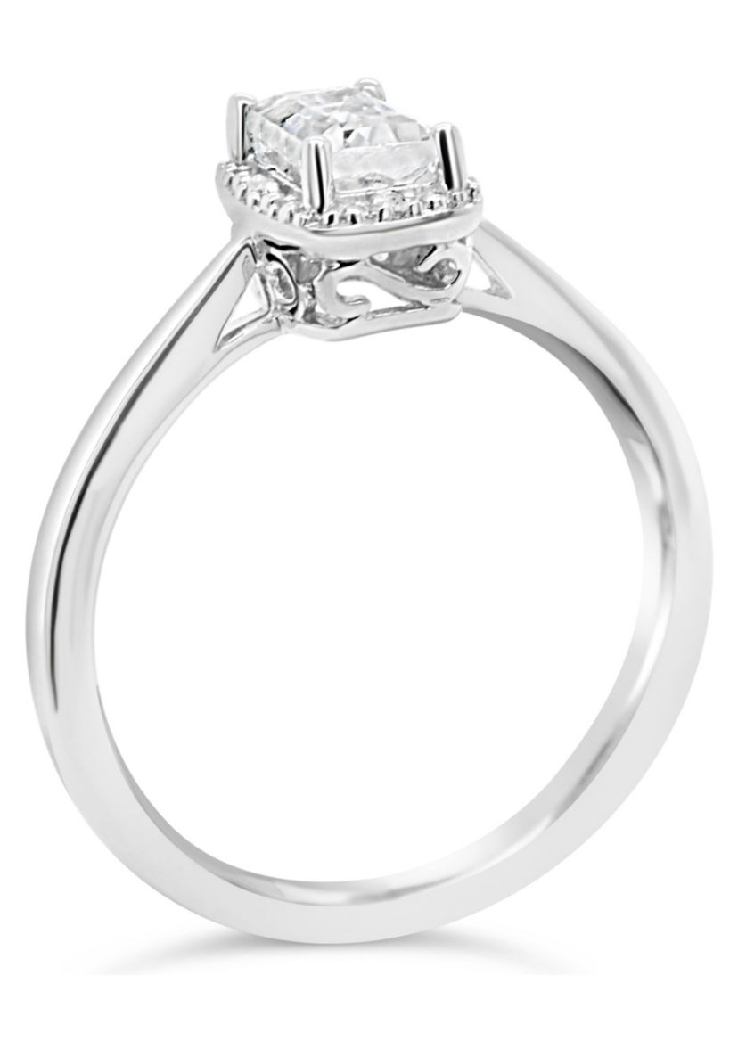 Sterling Silver 6x4mm Emerald Cut White Topaz Diamond Accent Halo Ring
