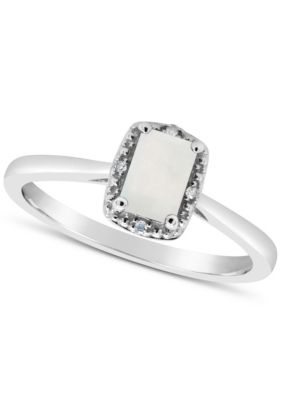 Belk & Co Sterling Silver 6x4mm Emerald Cut Gemstone Diamond Accent Halo Ring, 8