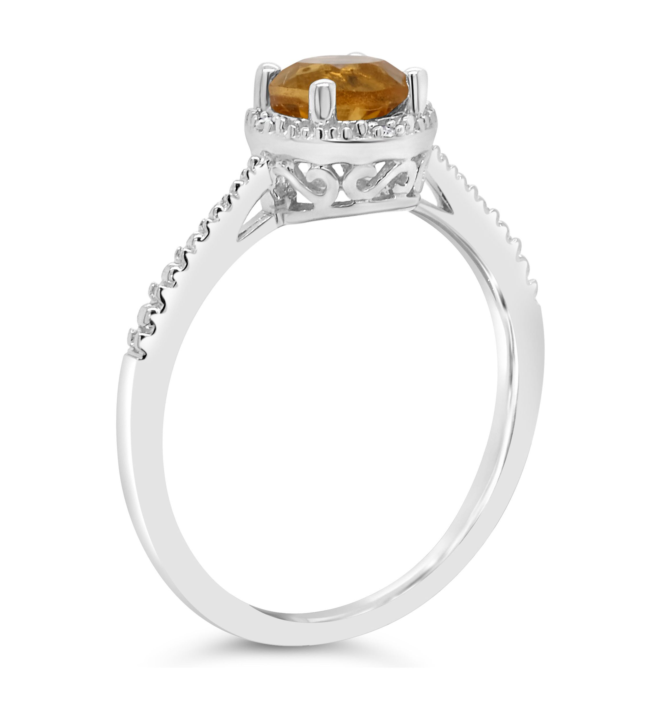Sterling Silver 6mm Round Citrine Diamond Accent Halo Ring