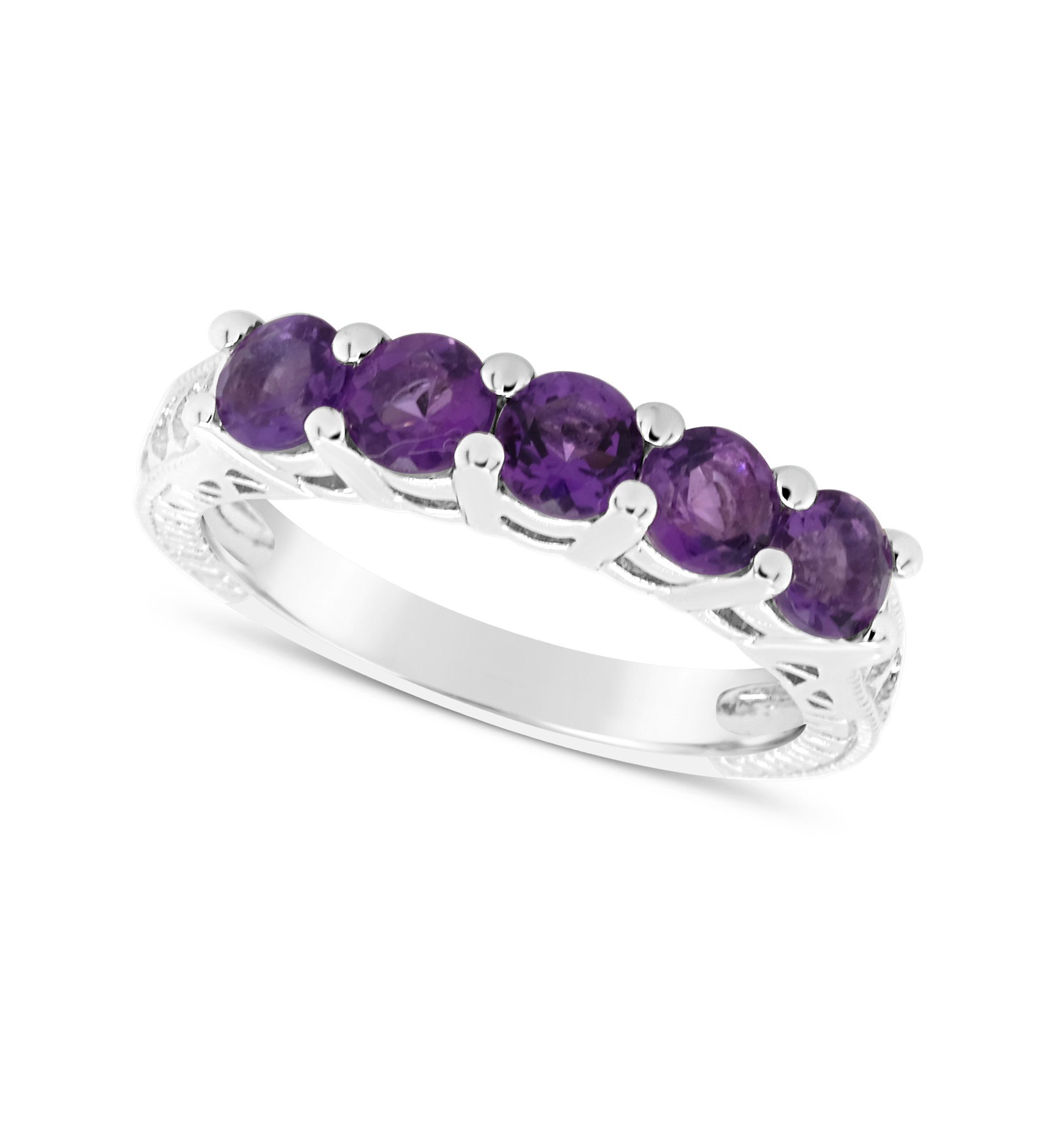 Sterling Silver 4mm Round 5-Stone Amethyst Ring