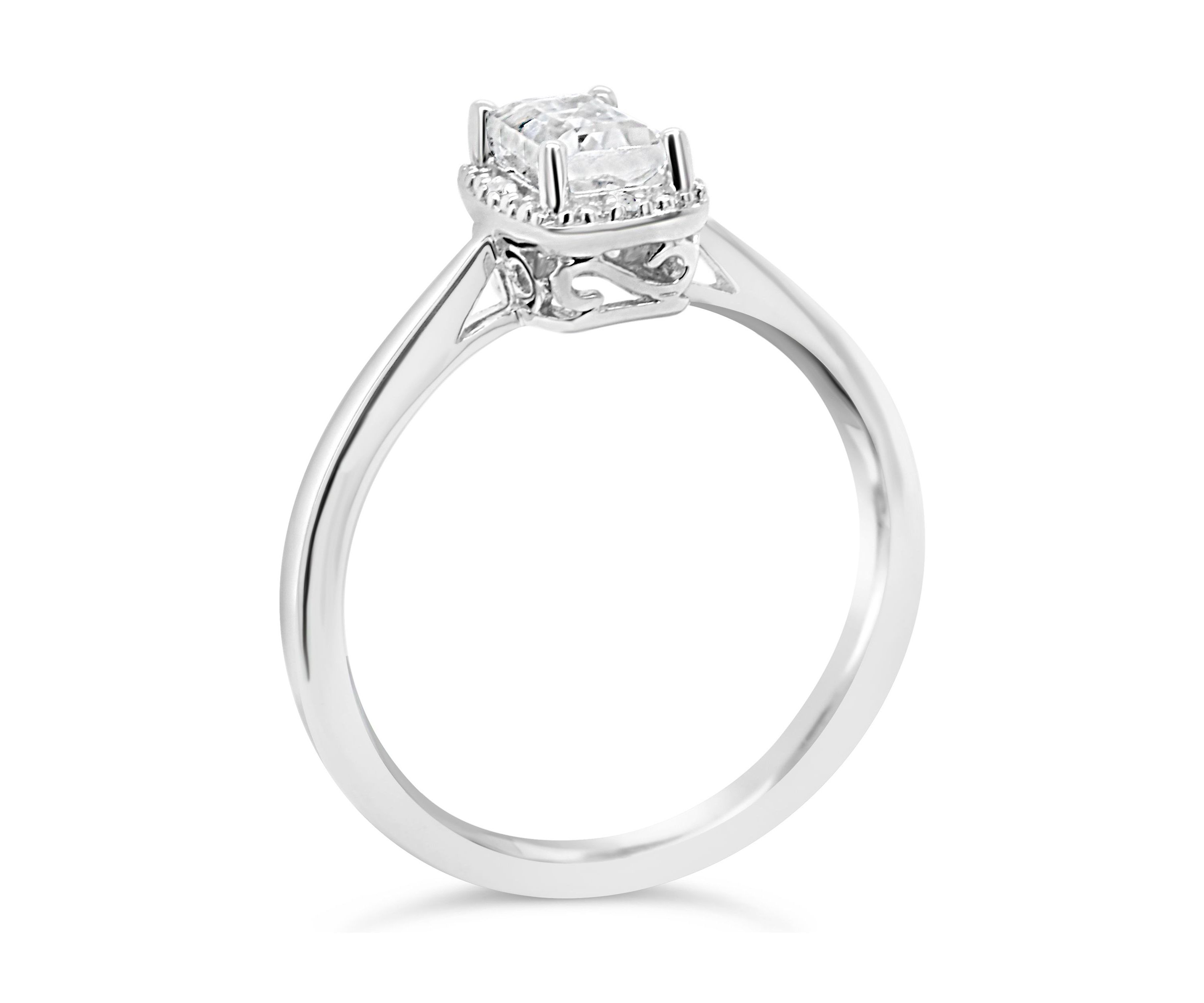 Sterling Silver 6x4mm Emerald Cut Moonstone Diamond Accent Halo Ring