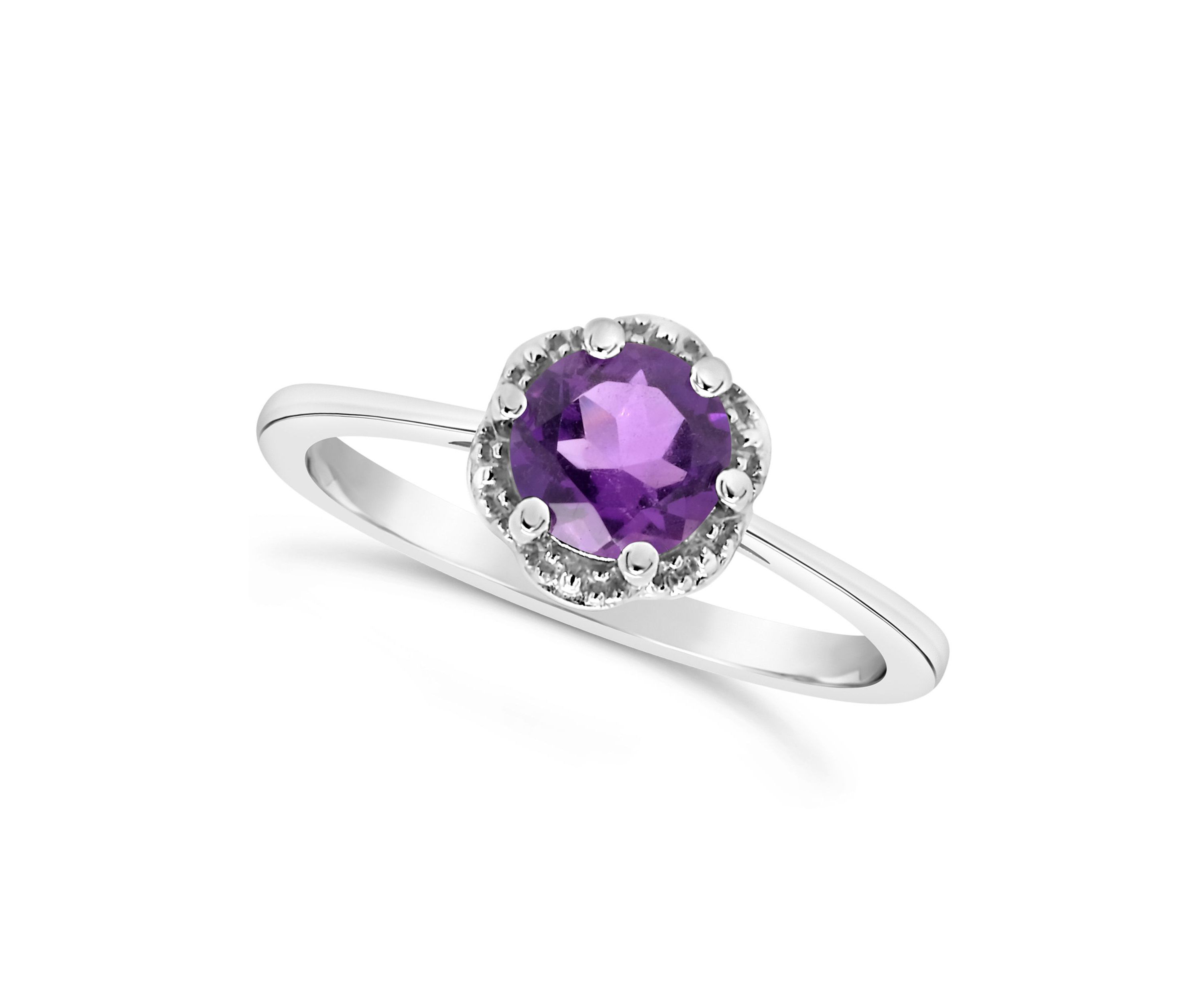 Sterling Silver 6mm Round Amethyst Ring