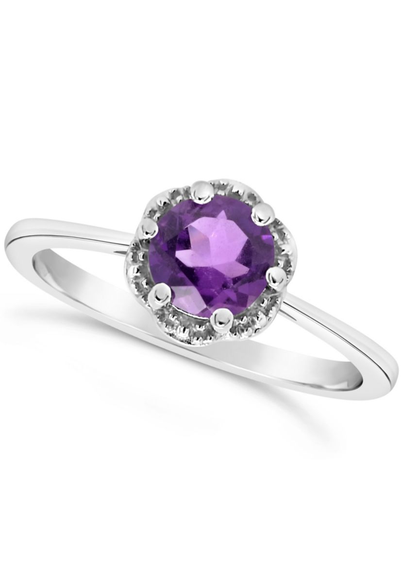Sterling Silver 6mm Round Amethyst Ring