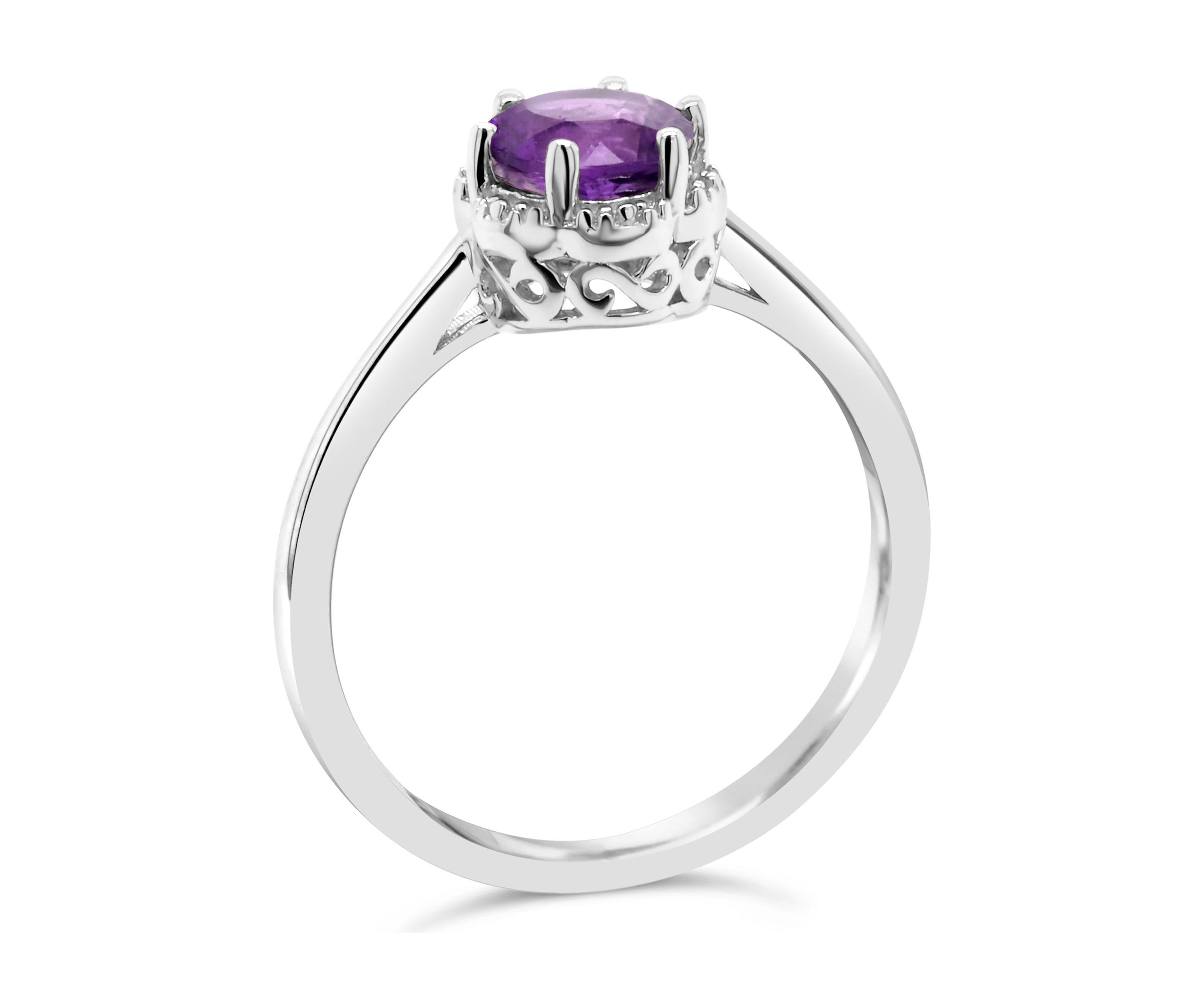 Sterling Silver 6mm Round Amethyst Ring