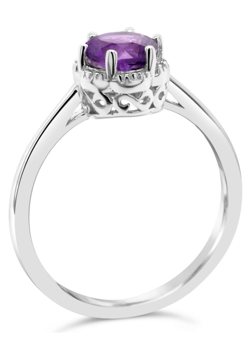 Sterling Silver 6mm Round Amethyst Ring