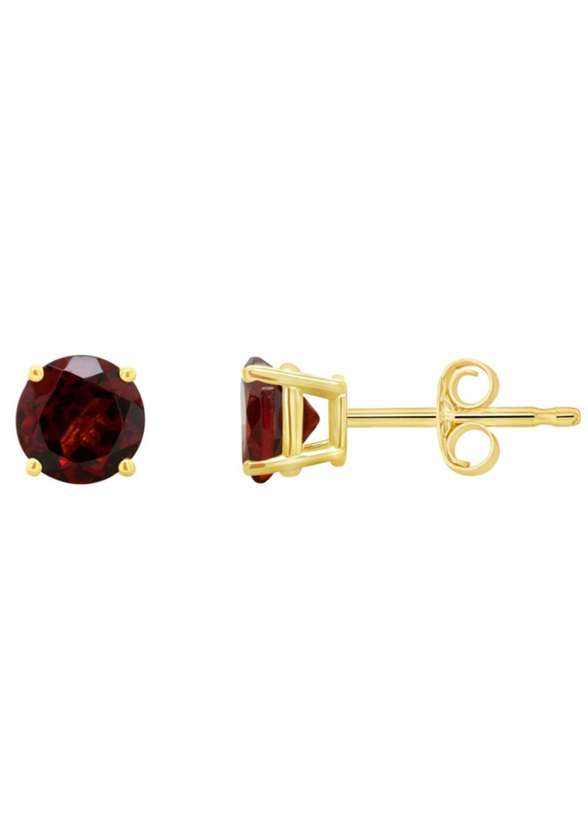 14K Gold 5mm Round Garnet Stud Earrings