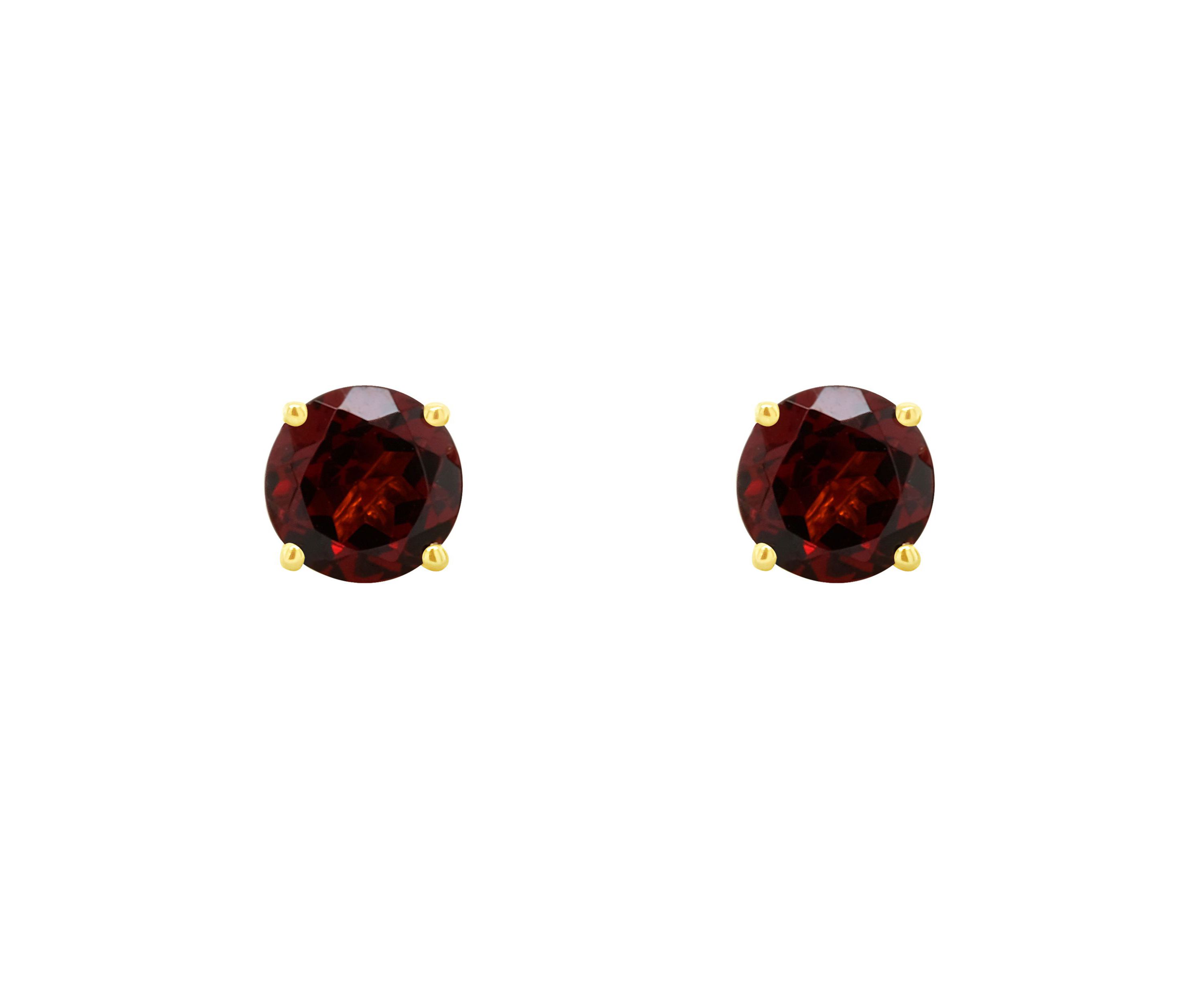 14K Gold 5mm Round Garnet Stud Earrings