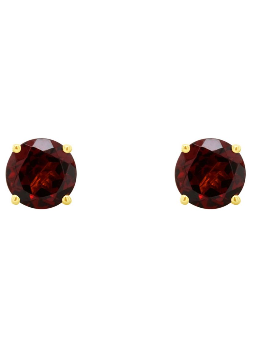 14K Gold 5mm Round Garnet Stud Earrings