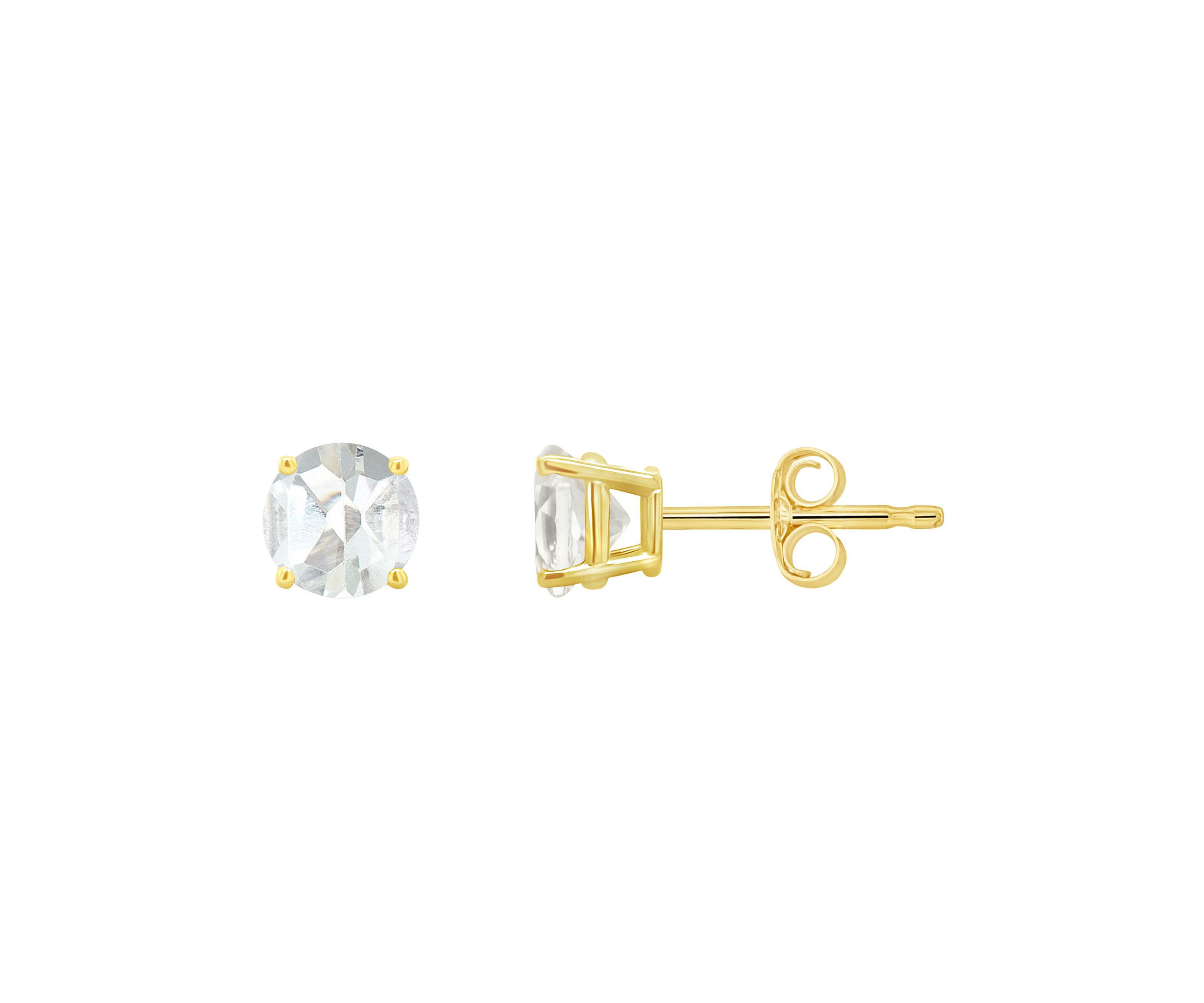 14K Gold 5mm Round White Topaz Stud Earrings