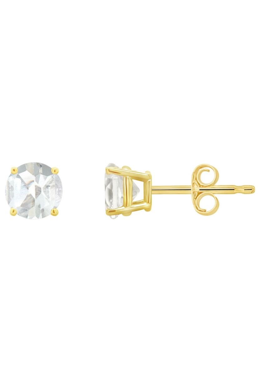 14K Gold 5mm Round White Topaz Stud Earrings
