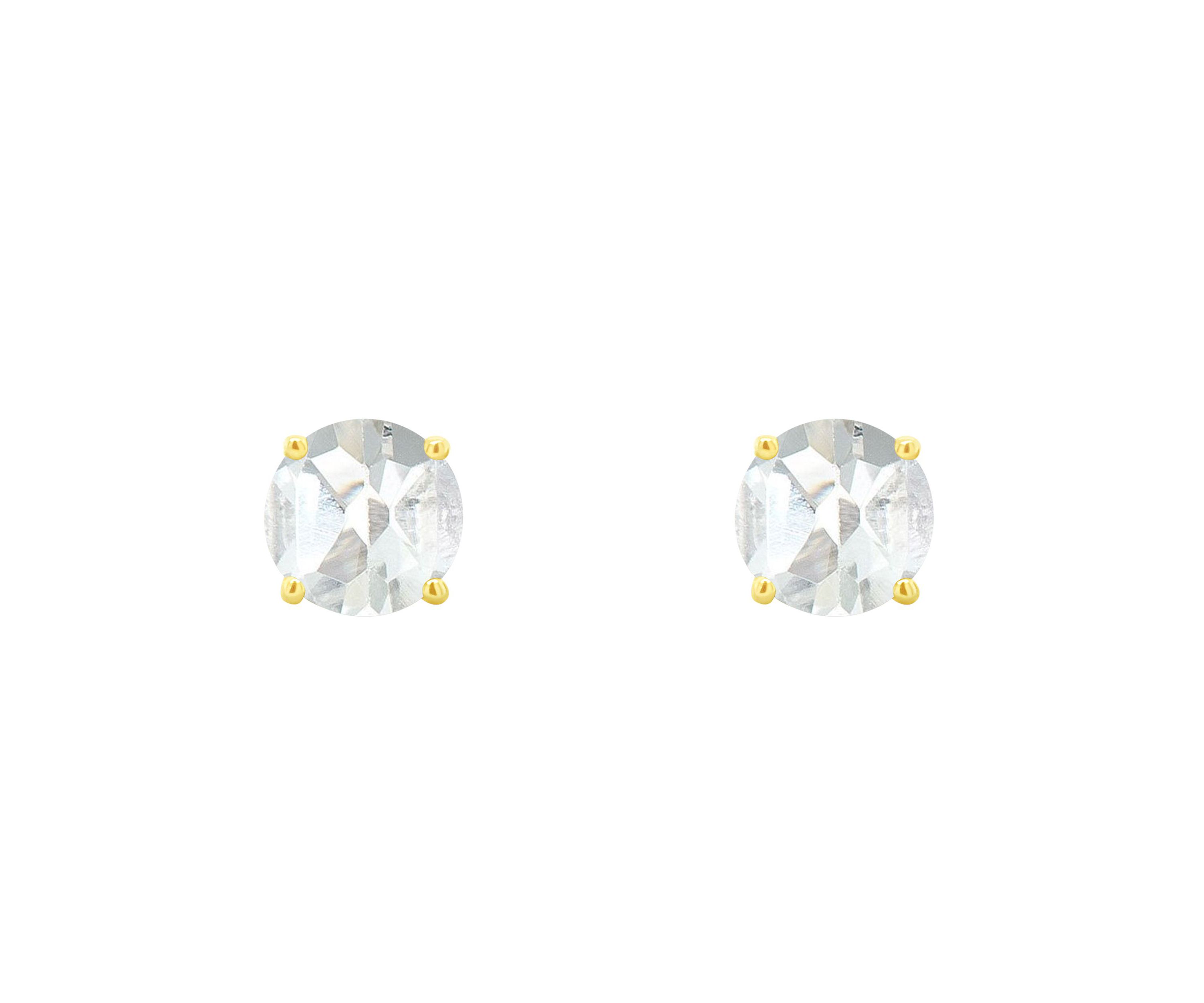 14K Gold 5mm Round White Topaz Stud Earrings