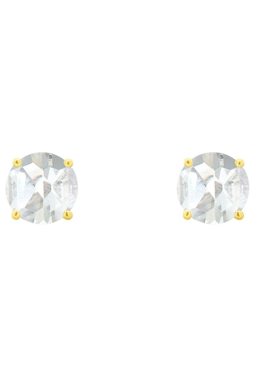 14K Gold 5mm Round White Topaz Stud Earrings