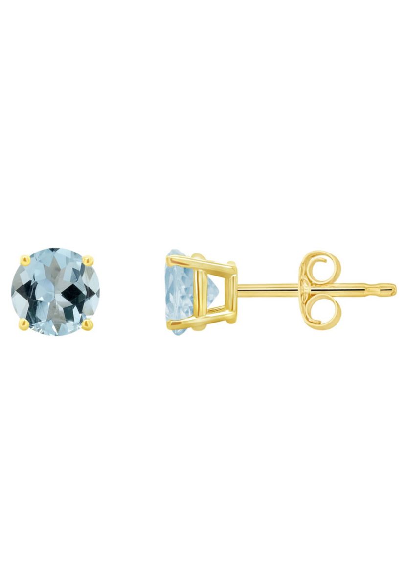 14K Gold 5mm Round Aquamarine Stud Earrings