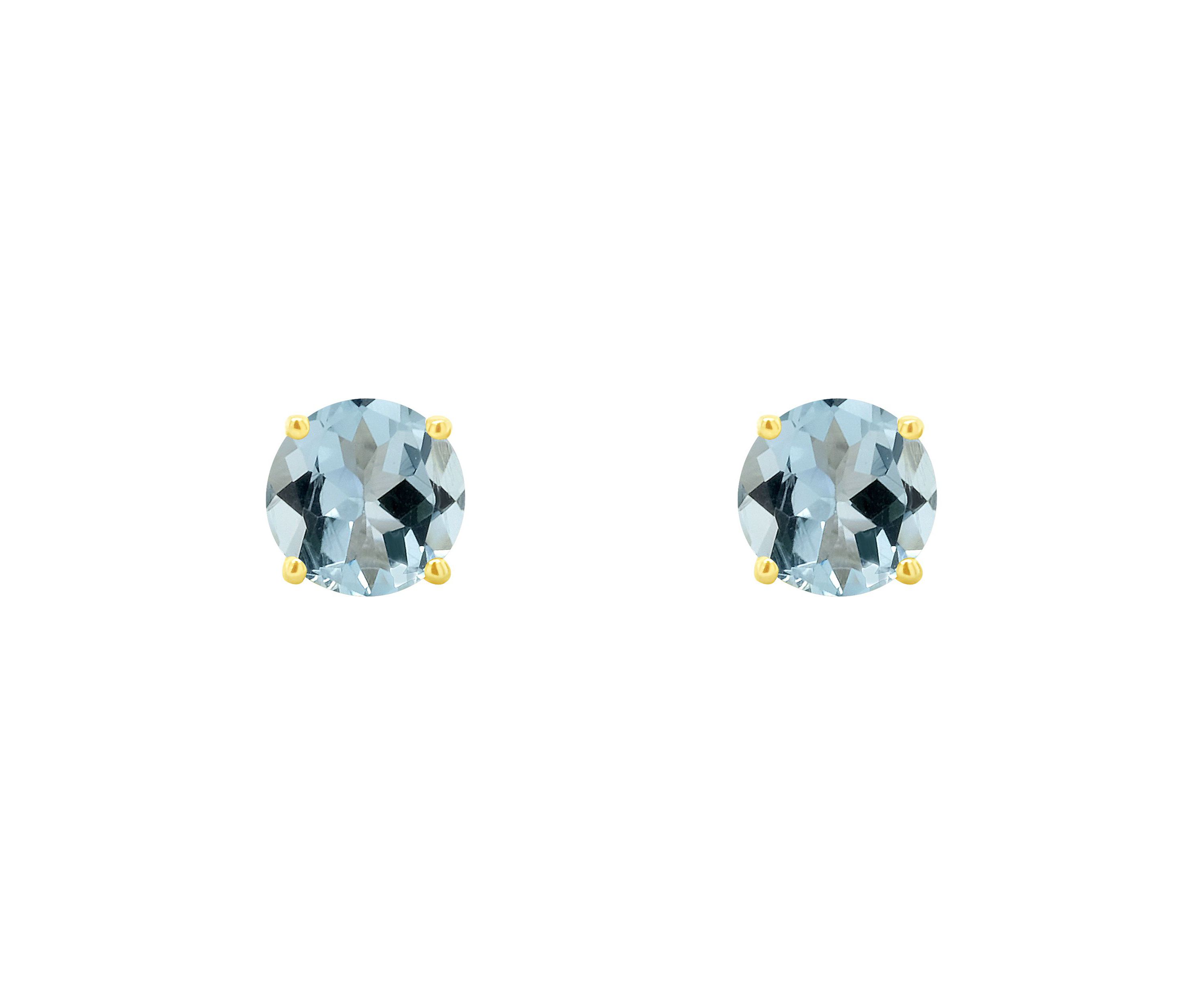 14K Gold 5mm Round Aquamarine Stud Earrings