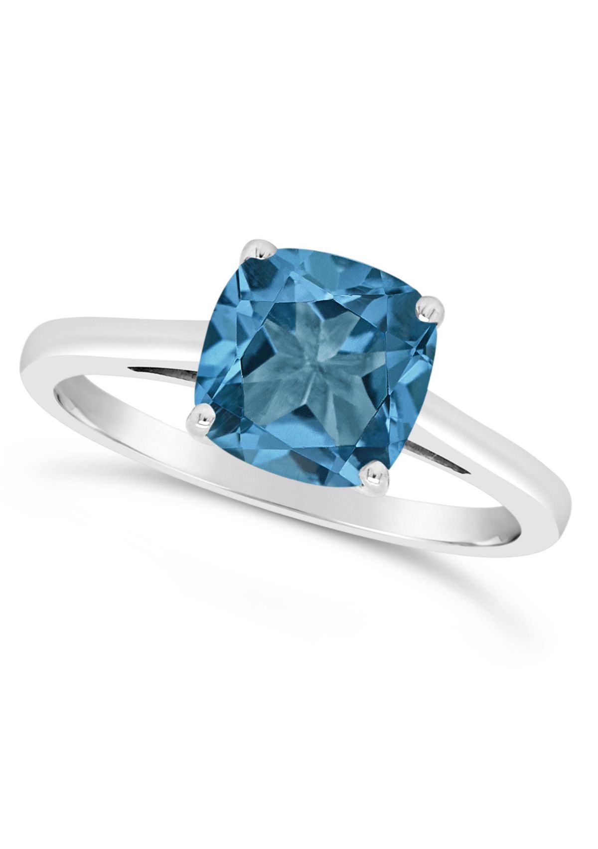 Sterling Silver 8mm Cushion London Blue Topaz Solitaire Ring