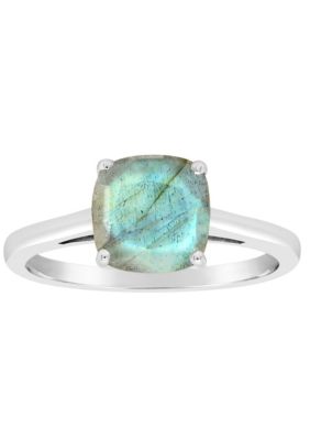 Sterling Silver 8mm Cushion Labradorite Solitaire Ring