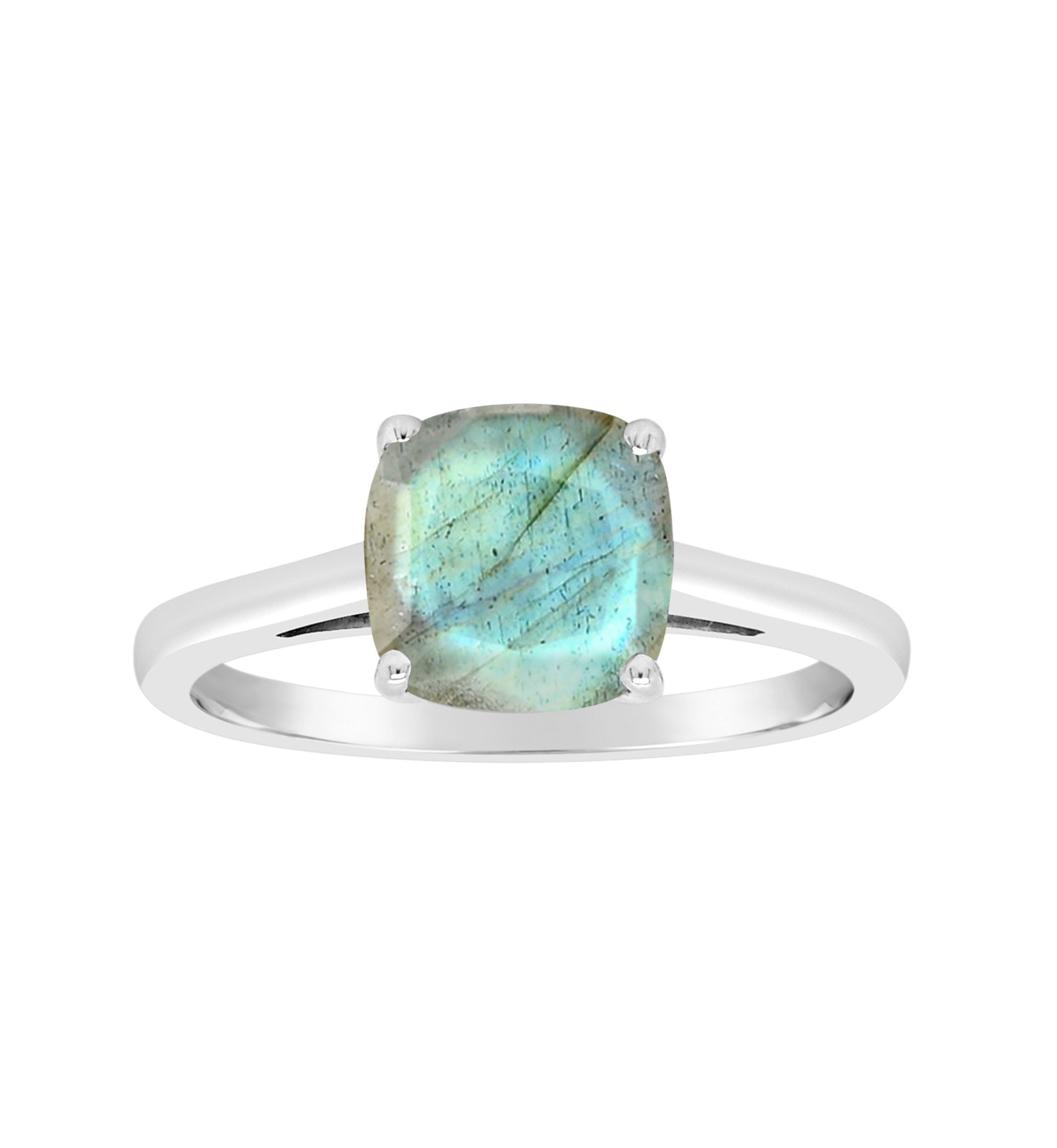 Sterling Silver 8mm Cushion Labradorite Solitaire Ring