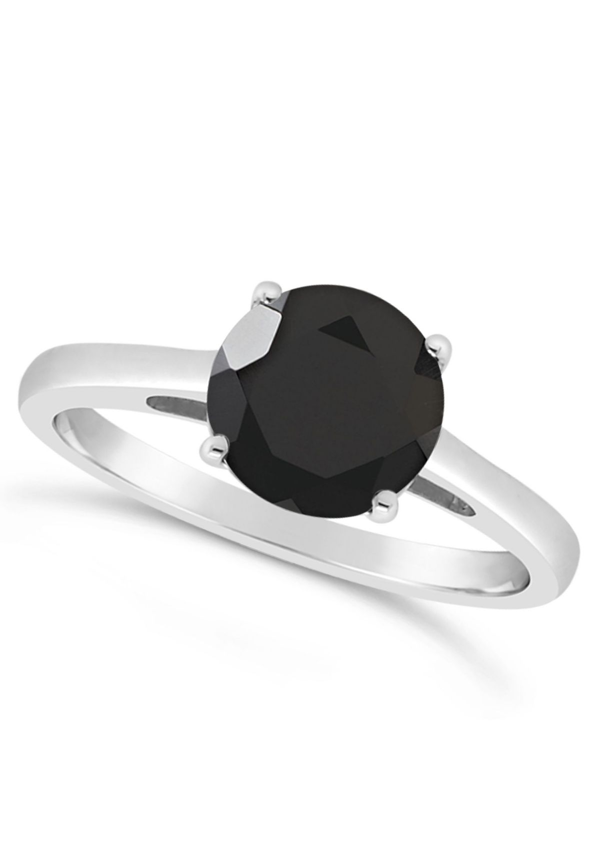 Sterling Silver 8mm Round Black Agate Solitaire Ring