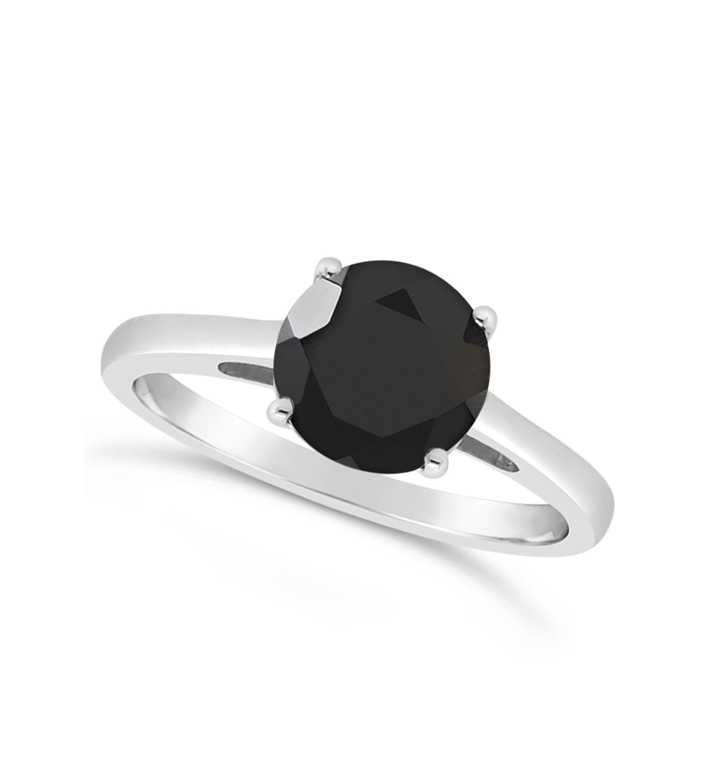 Sterling Silver 8mm Round Black Agate Solitaire Ring