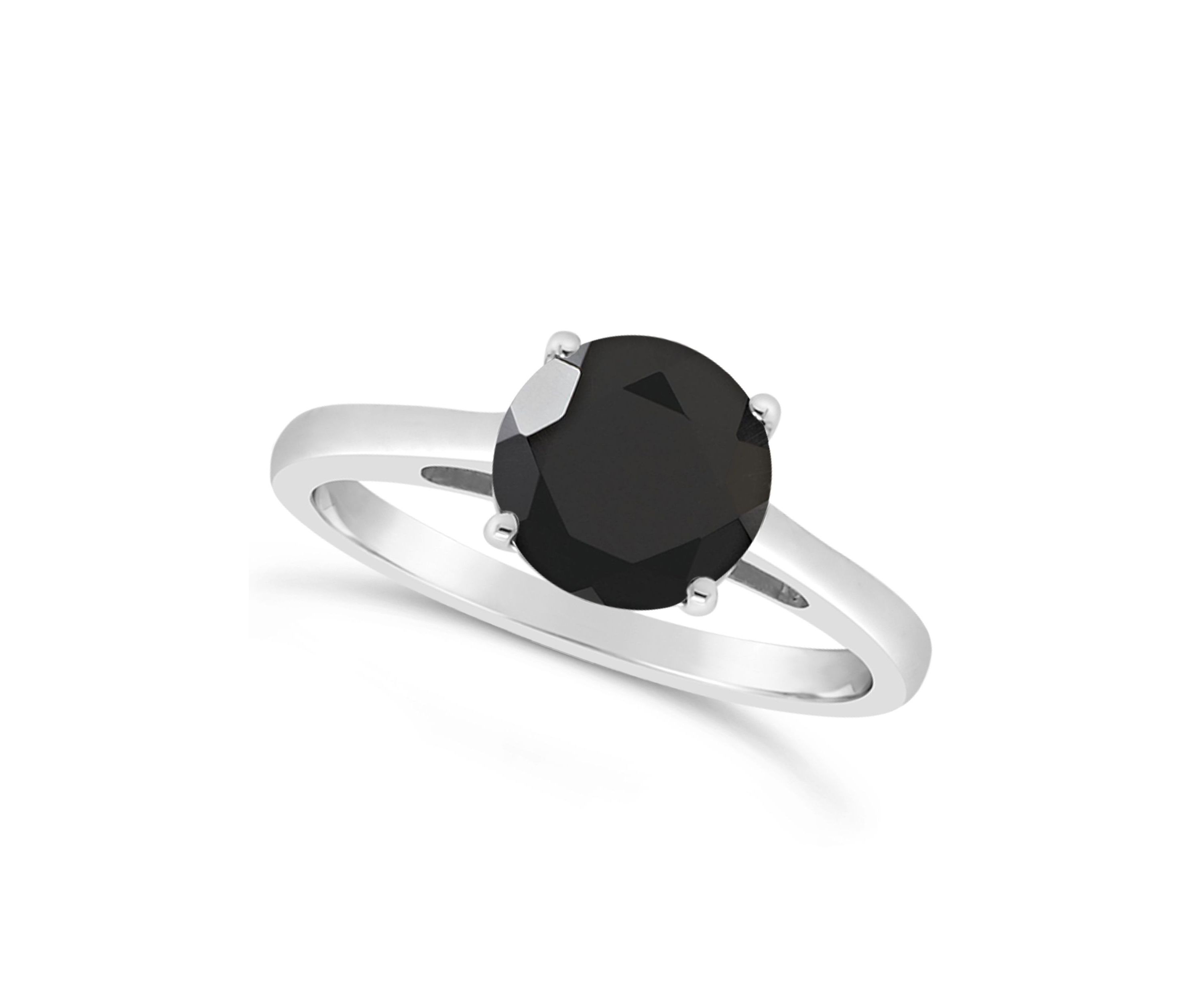 Sterling Silver 8mm Round Black Agate Solitaire Ring