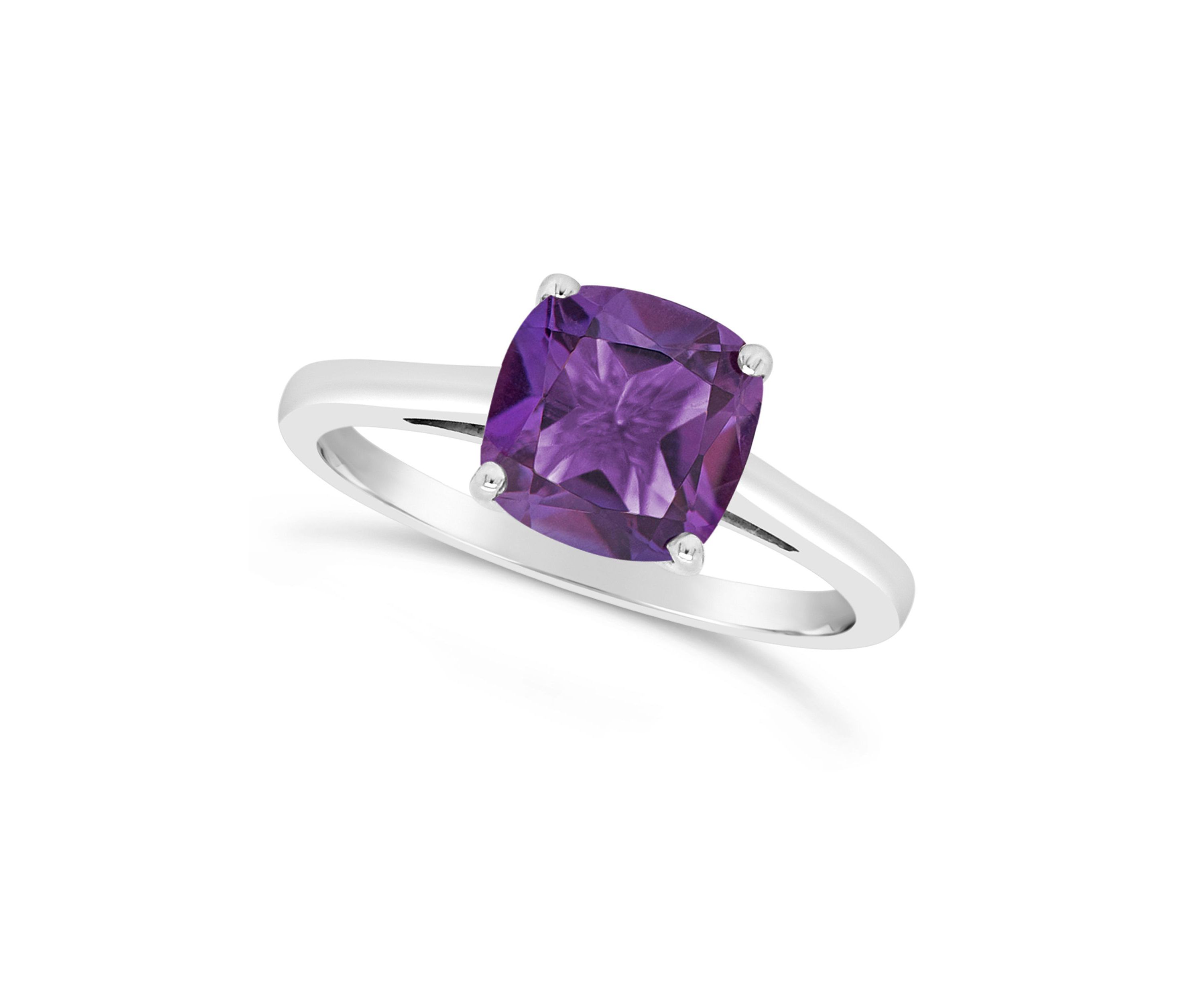 Sterling Silver 8mm Cushion Amethyst Solitaire Ring