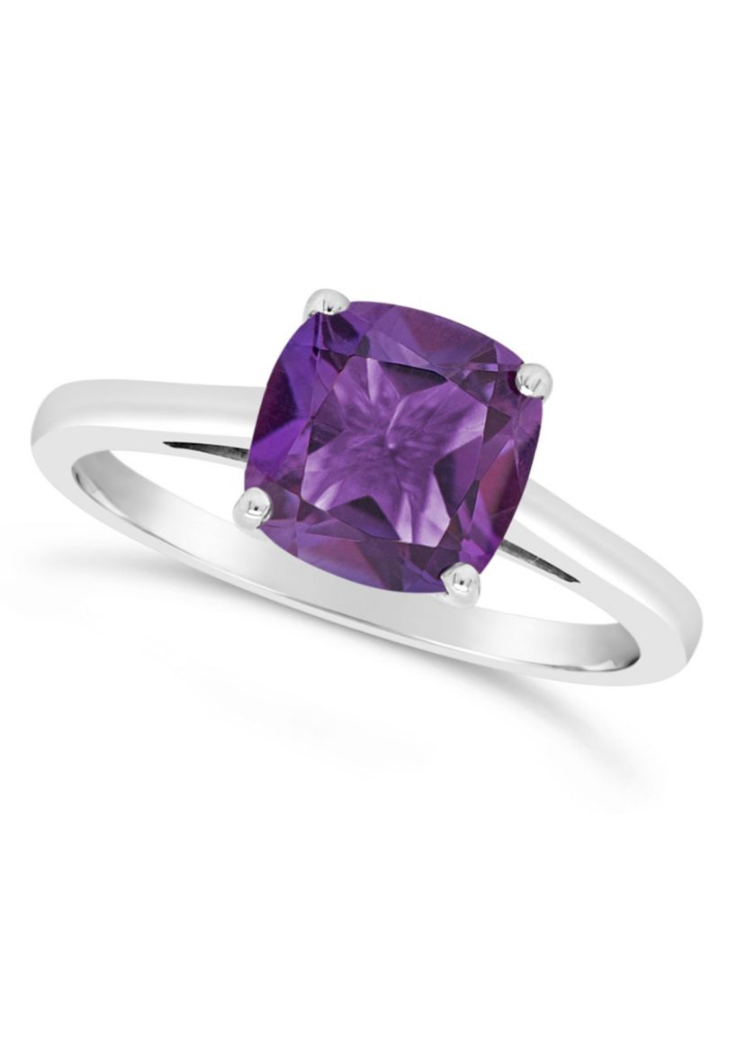 Sterling Silver 8mm Cushion Amethyst Solitaire Ring