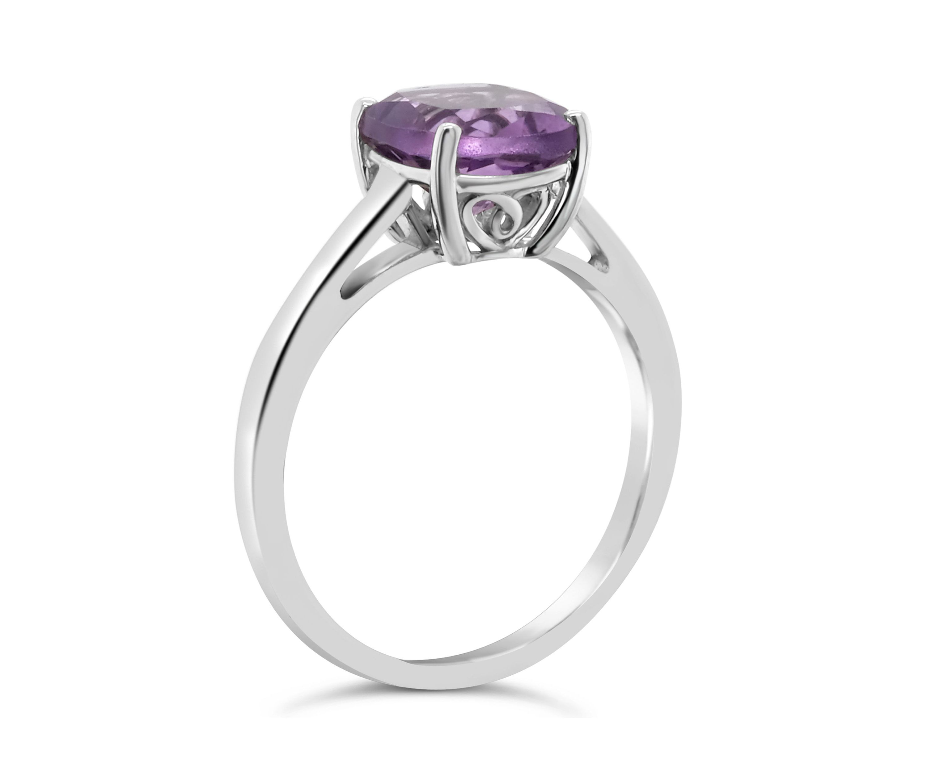 Sterling Silver 8mm Cushion Amethyst Solitaire Ring