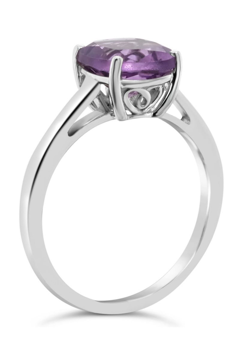 Sterling Silver 8mm Cushion Amethyst Solitaire Ring