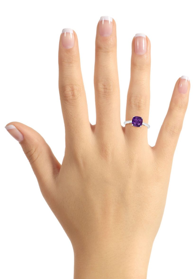 Sterling Silver 8mm Cushion Amethyst Solitaire Ring