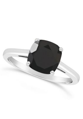 Sterling Silver 8mm Cushion Black Agate Solitaire Ring