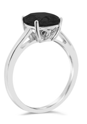 Sterling Silver 8mm Cushion Black Agate Solitaire Ring