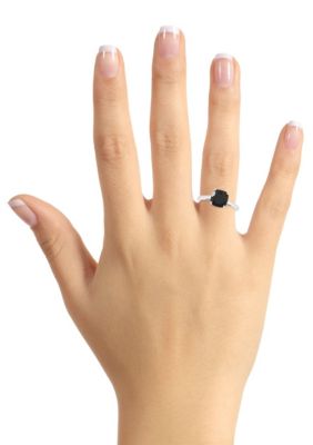 Sterling Silver 8mm Cushion Black Agate Solitaire Ring
