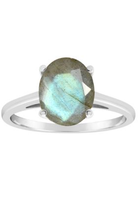 Sterling Silver 10x8mm Oval Labradorite Solitaire Ring