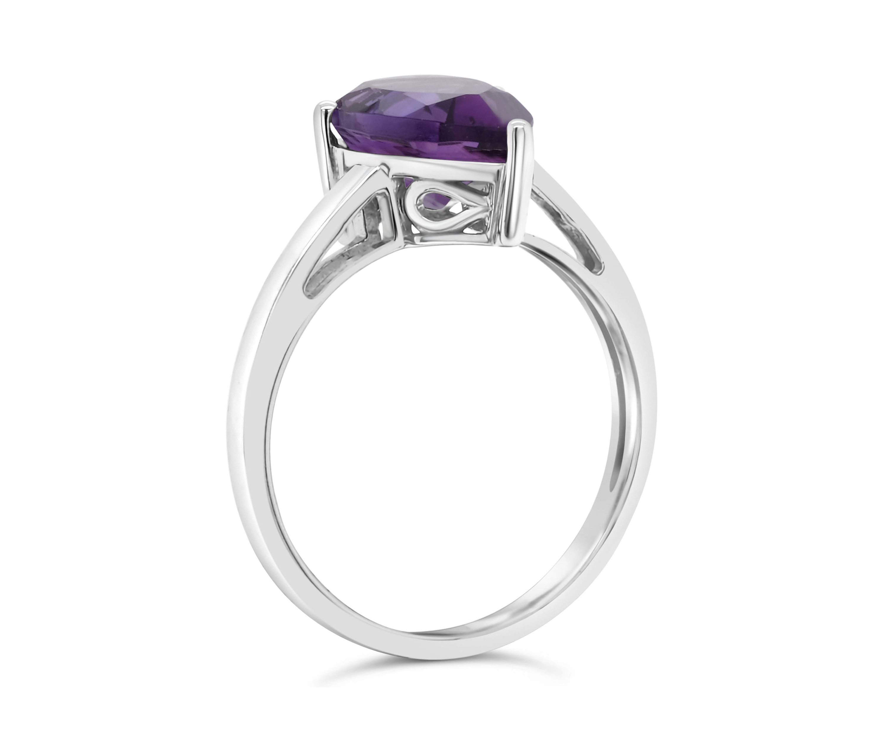 Sterling Silver 12x8mm Pear Shape Amethyst Solitaire Ring