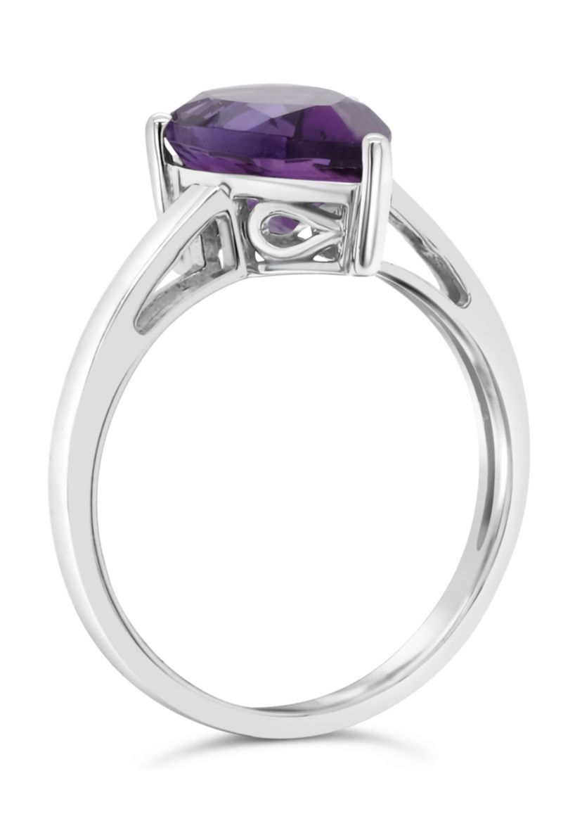 Sterling Silver 12x8mm Pear Shape Amethyst Solitaire Ring