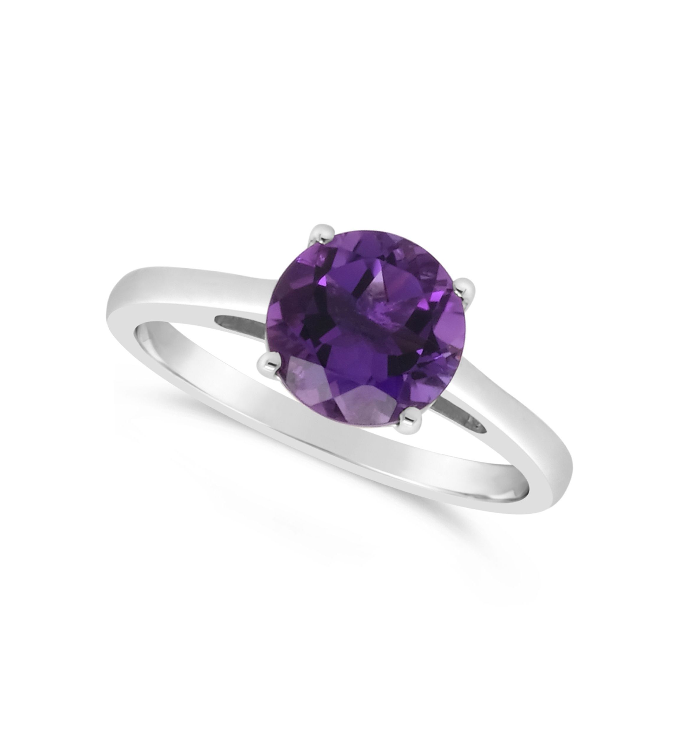 Sterling Silver 8mm Round Amethyst Solitaire Ring