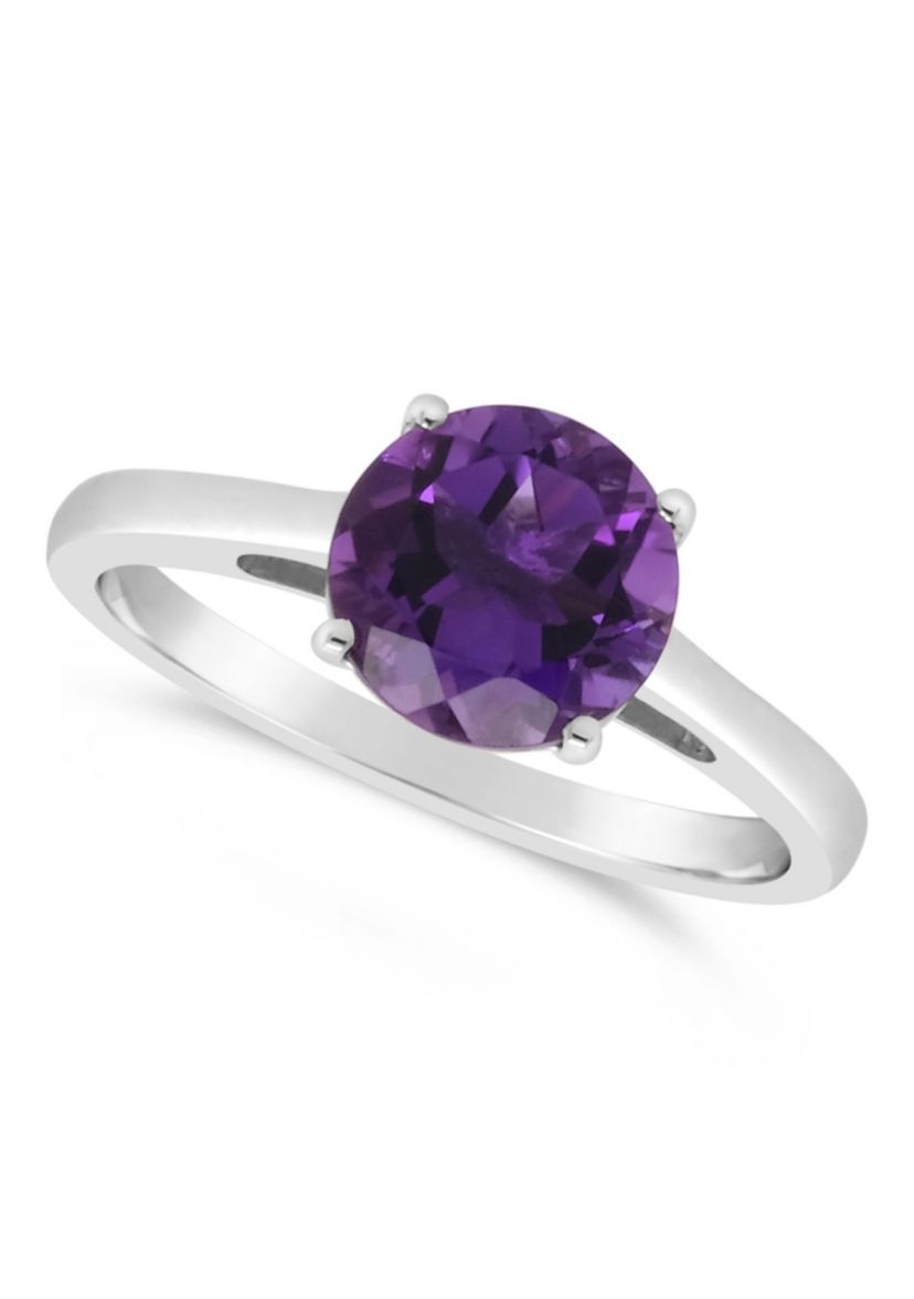 Sterling Silver 8mm Round Amethyst Solitaire Ring