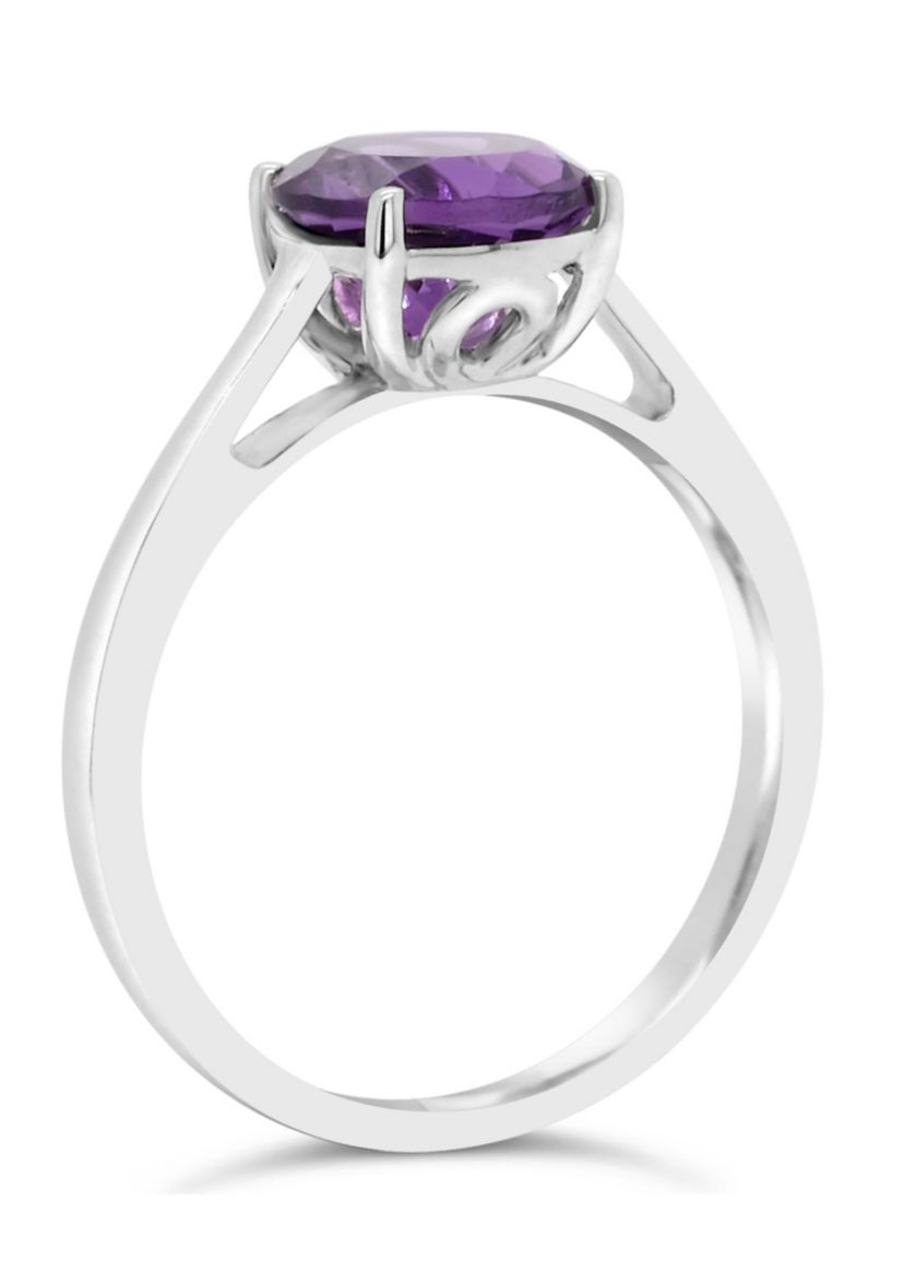 Sterling Silver 8mm Round Amethyst Solitaire Ring