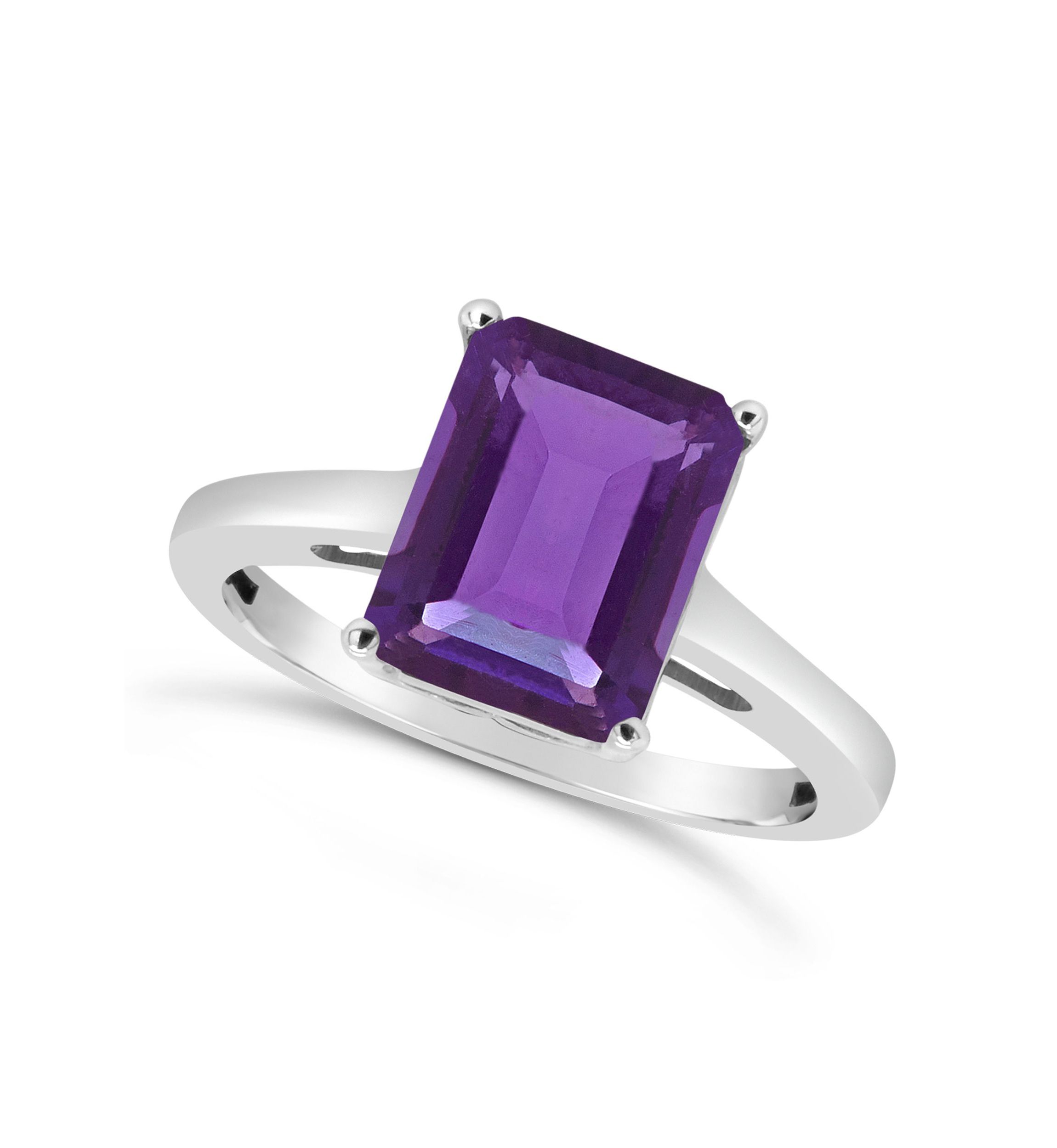 Sterling Silver 10x8mm Emerald Cut Amethyst Solitaire Ring