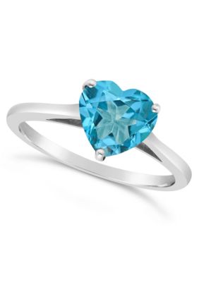 Sterling Silver 8mm Heart Shape Blue Topaz Solitaire Ring