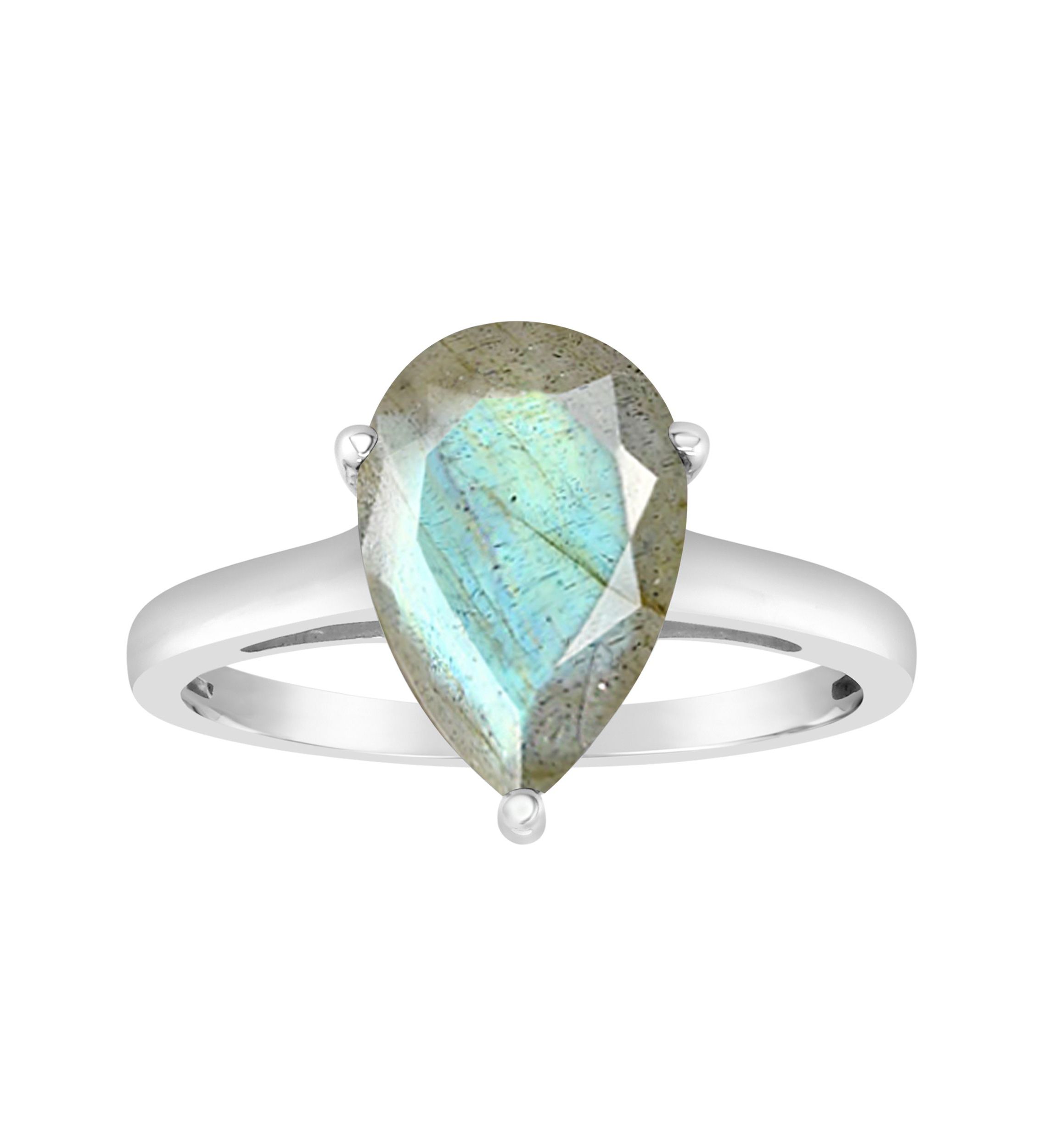 Sterling Silver 12x8mm Pear Shape Labradorite Solitaire Ring