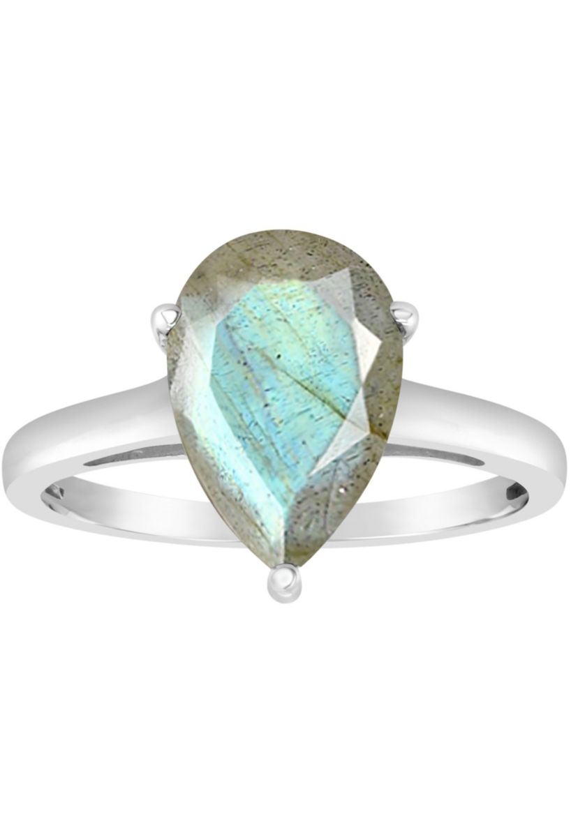 Sterling Silver 12x8mm Pear Shape Labradorite Solitaire Ring